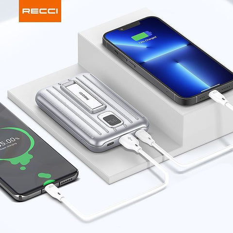 RECCI hotsell suitcase style powerbank Wireless PD 20W 10000mAh fast charging power bank with holder