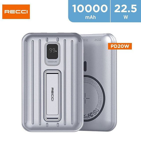 RECCI hotsell suitcase style powerbank Wireless PD 20W 10000mAh fast charging power bank with holder