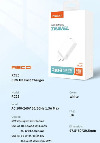 RECCI wall charger, 65 Watt