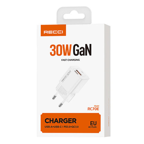 RECCI wall charger,30W GAN fast charger