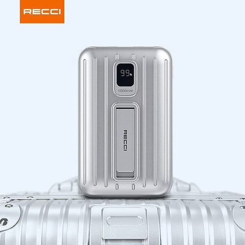 RECCI hotsell suitcase style powerbank Wireless PD 20W 10000mAh fast charging power bank with holder