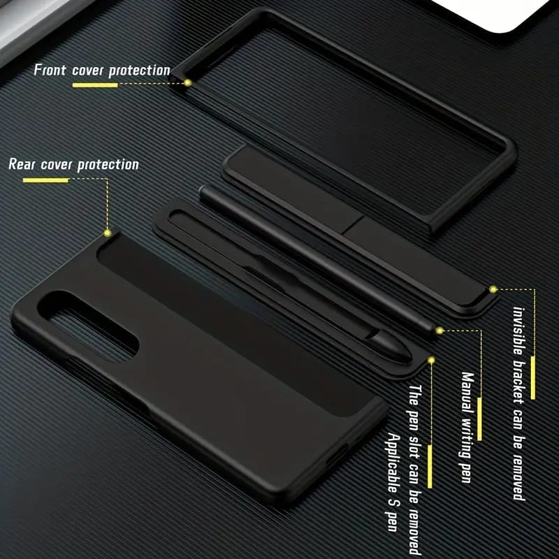 for Samsung Z Fold5 Fold4 Fold3 mobile phone protective case with central axis corridor chain shell film integrated side pen slot bracket tempered film slot pen integrated bracket central axis with gift box packaging mobile phone protective case - NEXT STORE
