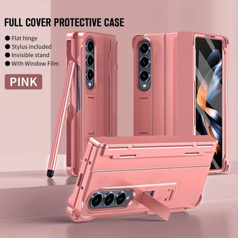 Case with Hinge Protection Built-in Screen Protector Kickstand All-inclusive Z Fold 3 Slim Case Pink