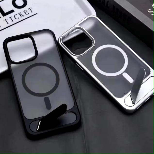 Folding Metal Stand Transparent Phone Case For iPhone