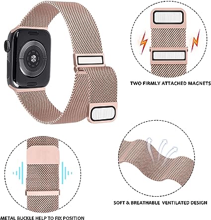 سوار بديل شبكي معدني قابل للتعديل بحلقة اغلاق مغناطيسي ميلانو من الستانلس ستيل متوافق مع ساعات ابل مقاس 41/40/38 سلسله 1/2/3/4/5/6/7/8/9 - NEXT STORE